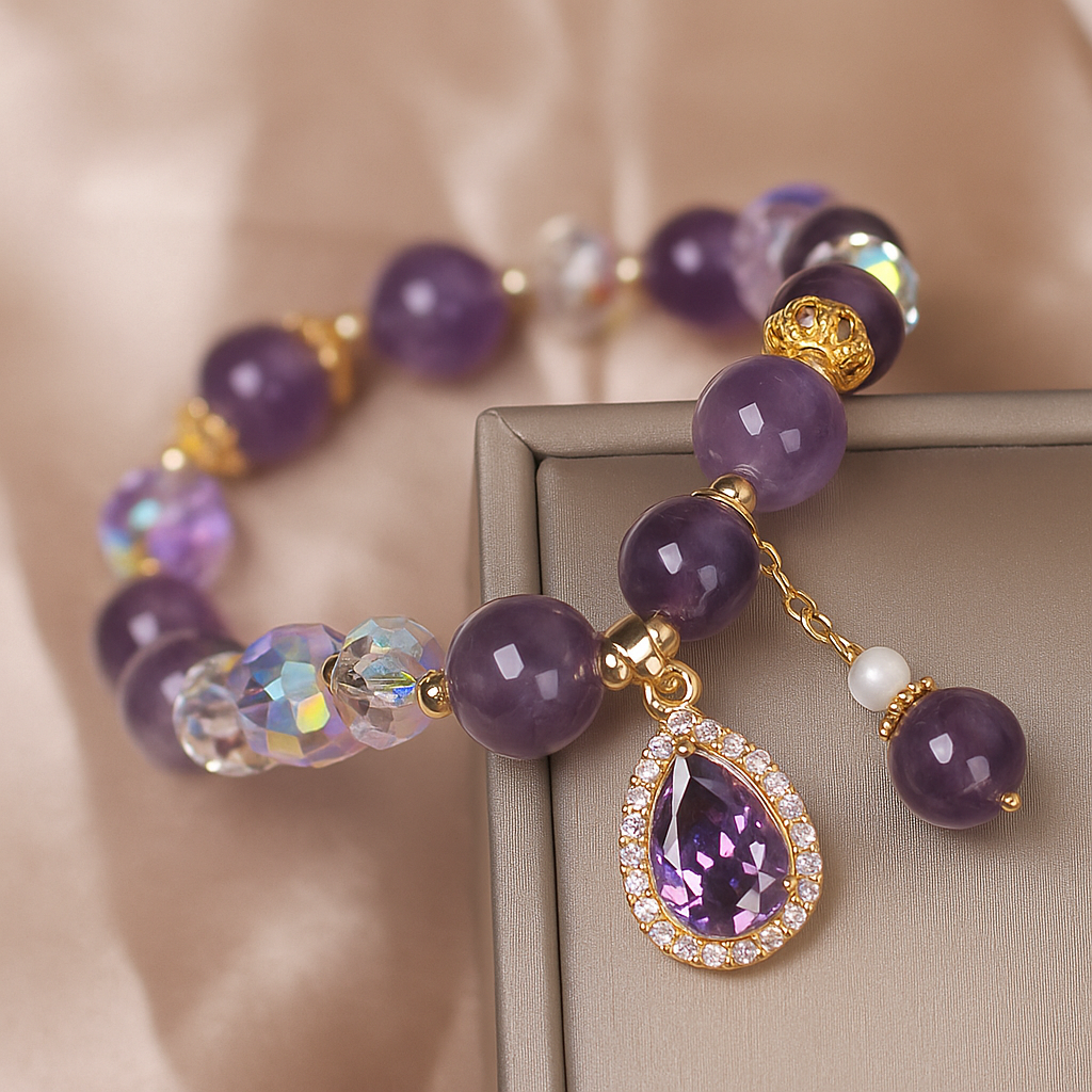Pulsera de Bolas de Amatista Natural Love
