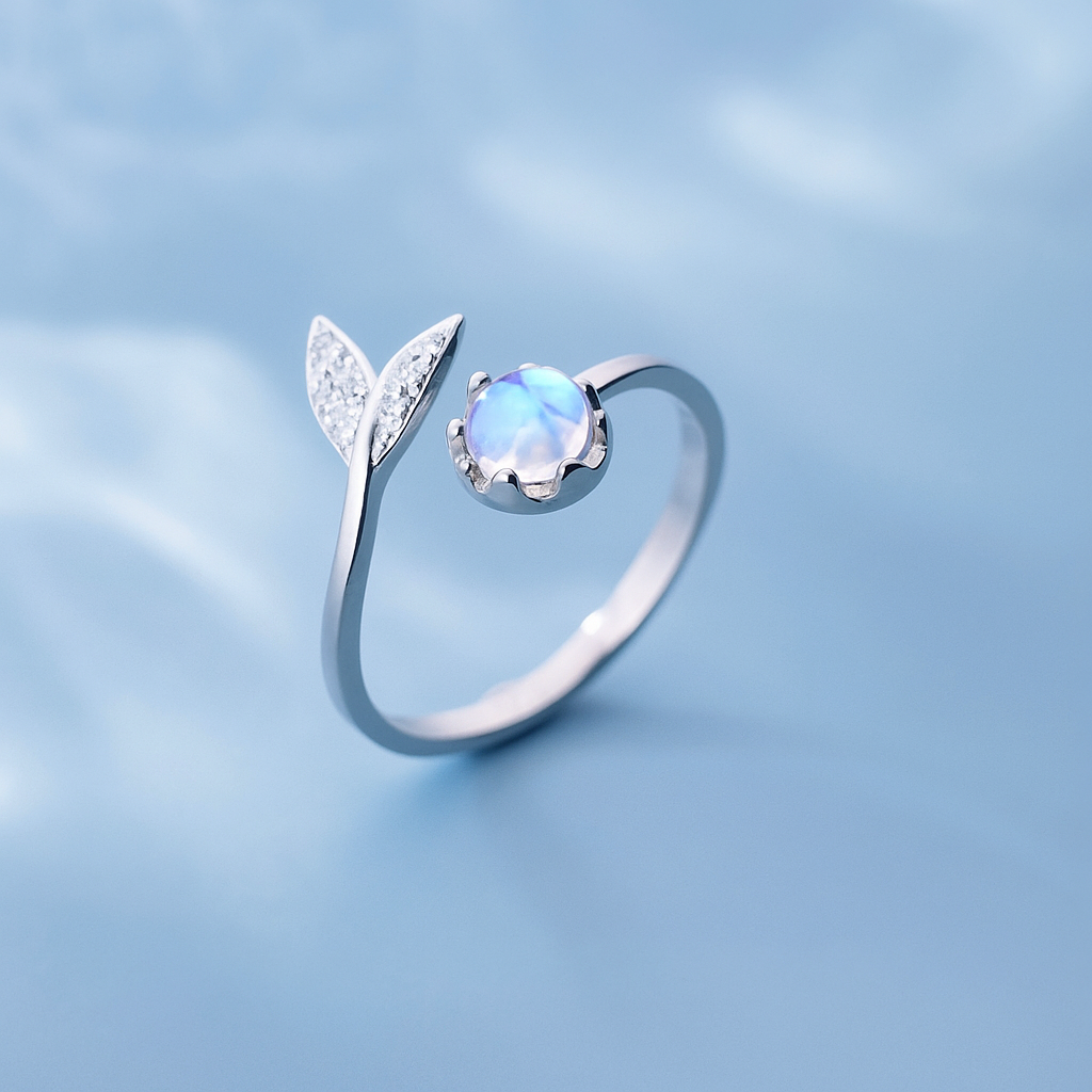 Anillo Cola de Sirena con Piedra Lunar Aurora – Elegancia Marina para Ella