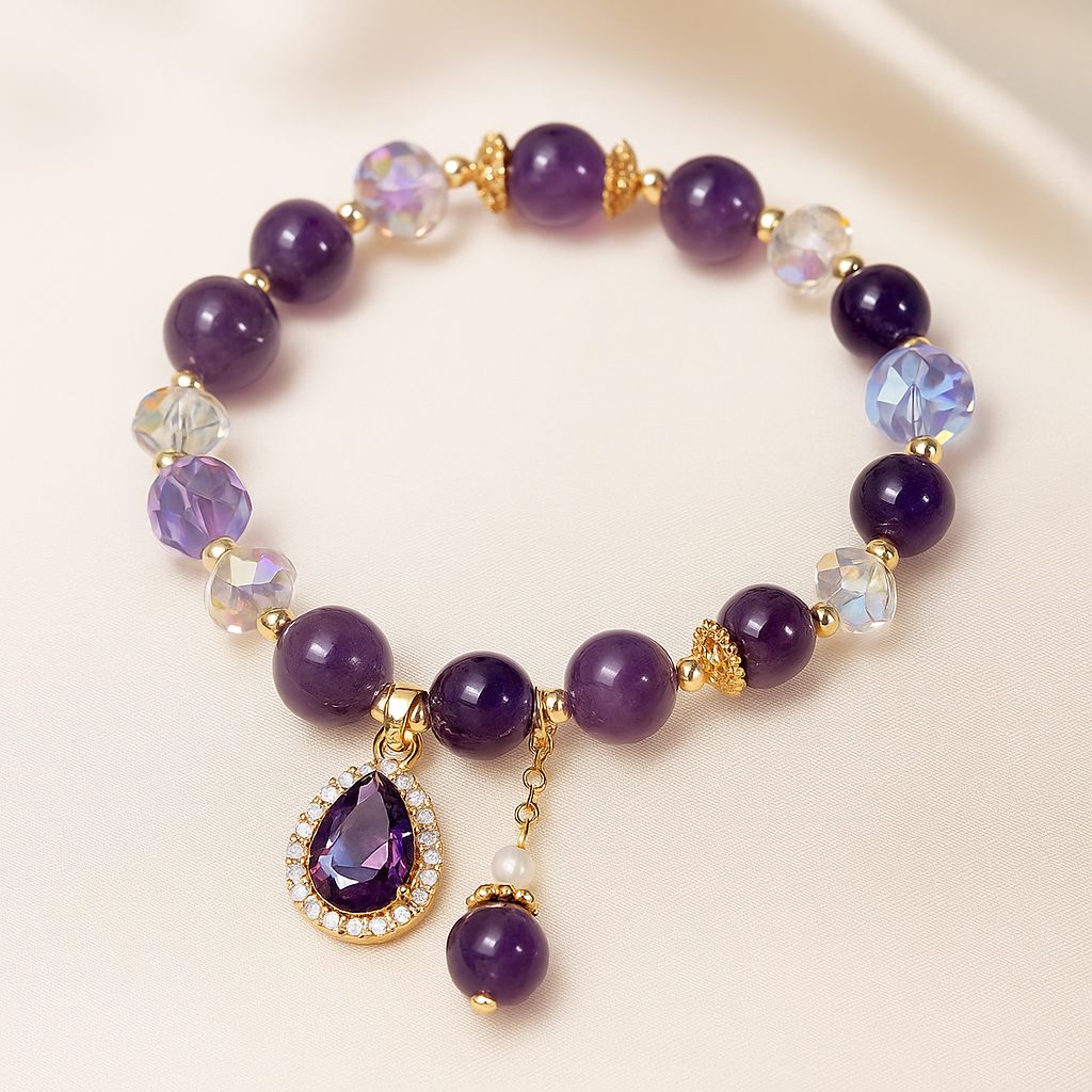 Pulsera de Bolas de Amatista Natural Love